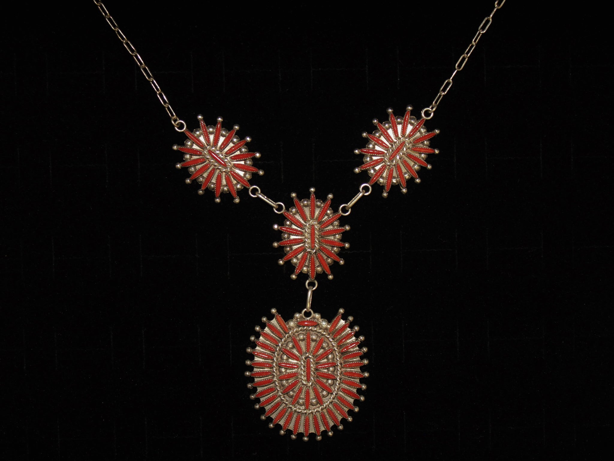 Coral Needlepoint Cluster Necklace