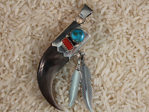 Two Feather Bearclaw Pendant