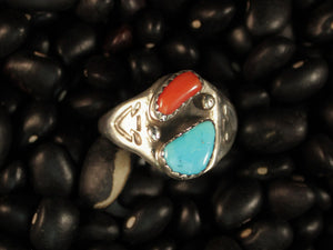 Turquoise and Coral Sandcast Ring