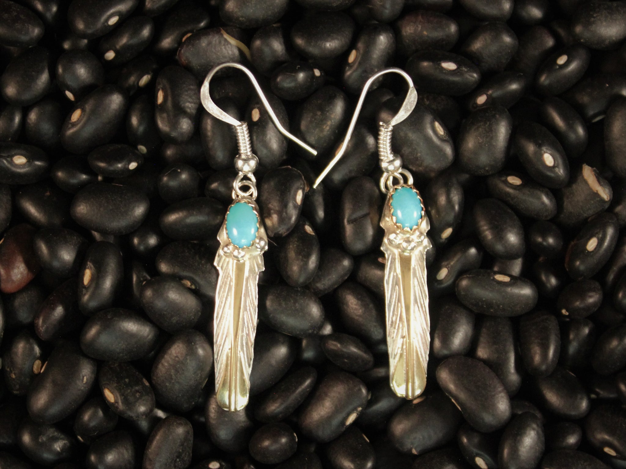 Gold fill  and Silver Feather Dangle Earrings