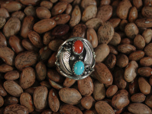 Turquoise, Coral, and Leaves: Classic Men’s Ring