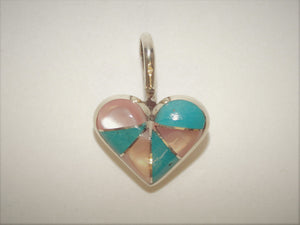 Turquoise and Pink Mussel Shell Heart Pendant